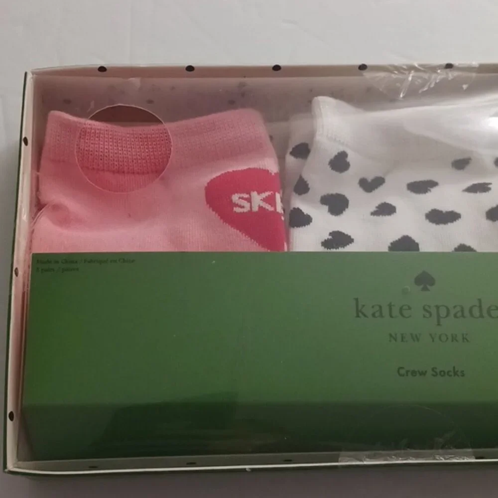 Kate Spade Crew Socks set of 3 White Pink Black NIB